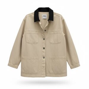 Zara Women's Tan Utility Jacket with Black Collar